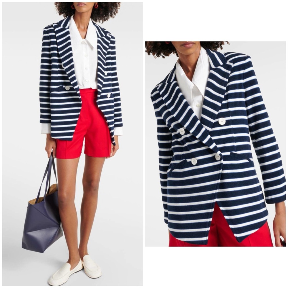 $398 NWT Veronica Beard Ortiz Terry Cloth Navy Blue White Striped Jacket Size M